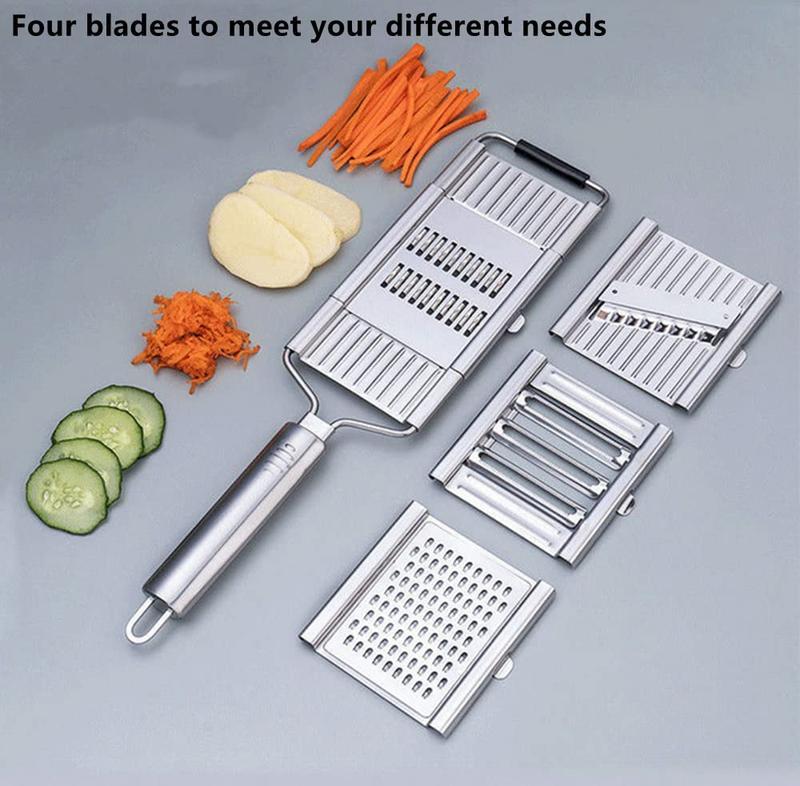 Stainless Steel 4 in 1 Multi-Purpose Vegetable Slicer,with 4 Adjustable Blades for Various Vegetables，An excellent gift choice for Christmas and New Year.