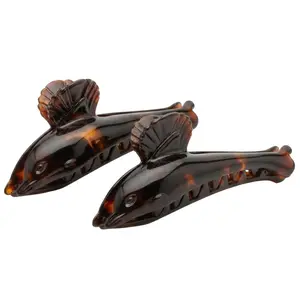 Parcelona French Dolphin Hair Claw 2.25" Tortoise Shell Acetate Jaw Clip Set of 2