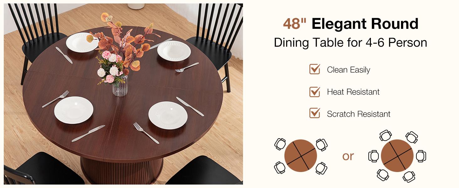 HOMMPA 48'' Round Dining Table for 4 Kitchen Dining Table with Storage Dinner Table with 2-Layer Shelf and Wood Slide Door for Home Dining Room Living Room Dark Walnut