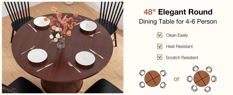 HOMMPA 48'' Round Dining Table for 4 Kitchen Dining Table with Storage Dinner Table with 2-Layer Shelf and Wood Slide Door for Home Dining Room Living Room Dark Walnut