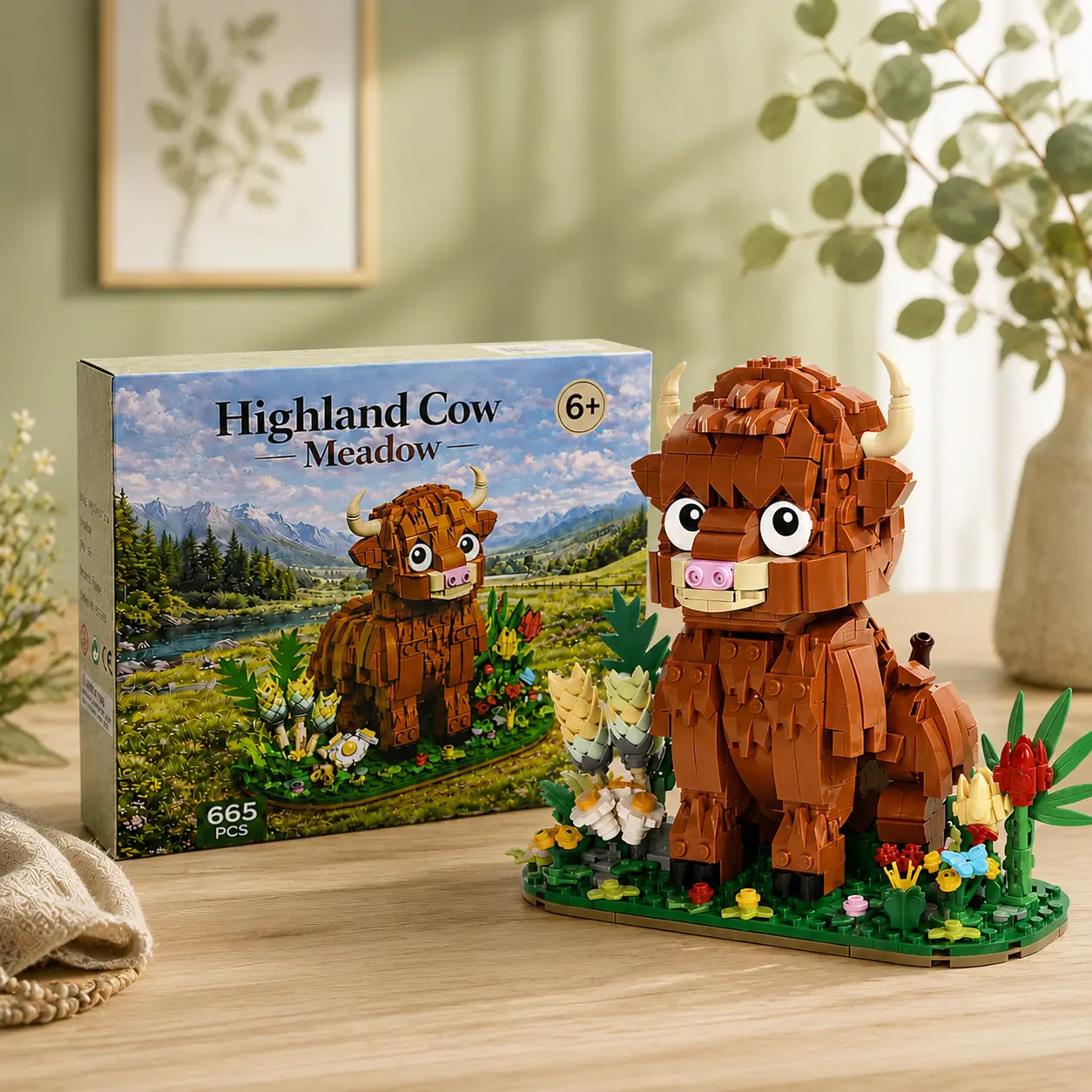 Highland Cow DIY Building Block Set, 665-PCS Scottish Cattle Bricks with Minifigs & Alpine Meadow Display, Unisex Collectible Model Playset for Classic Model Building Kits Collectibles Fans, Diy Collectible Model, Diy Playset