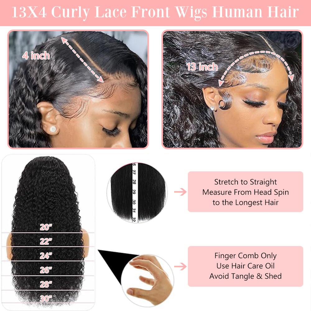 【30"=$99】Kinky Curly Lace Front Wig 13x4 HD Lace Front Kinky Curly Wig for Women 180% Density Pre Plucked Natural Hairline Afro Kinky Curly Human Hair Wig Kinky Curly HD Lace Front wig