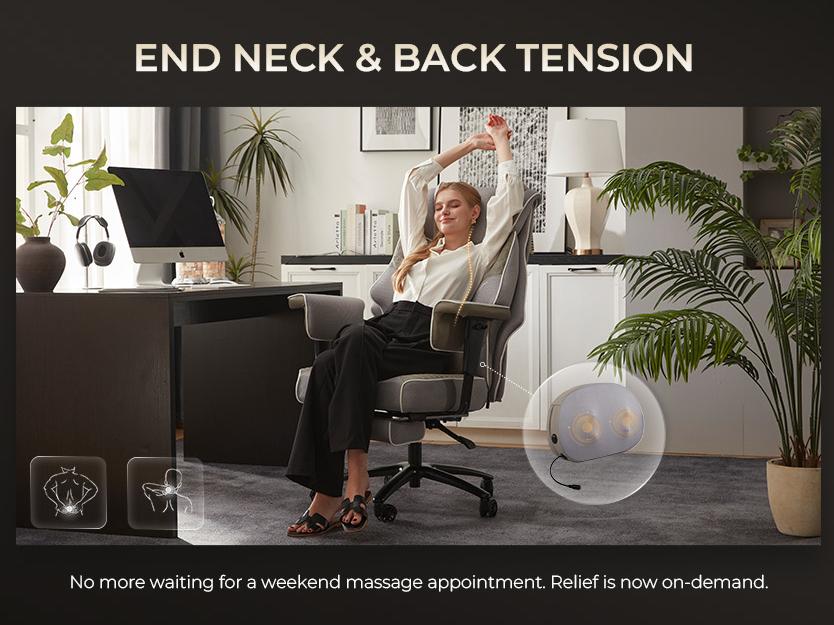 Dowinx Big and Tall Office Chair with Massage Lumbar Support,Executive Office Chair with Wide Thick Seat Cushion and Adjustable Armrest,Mesh Computer Gaming Chairs with Footrest Grey