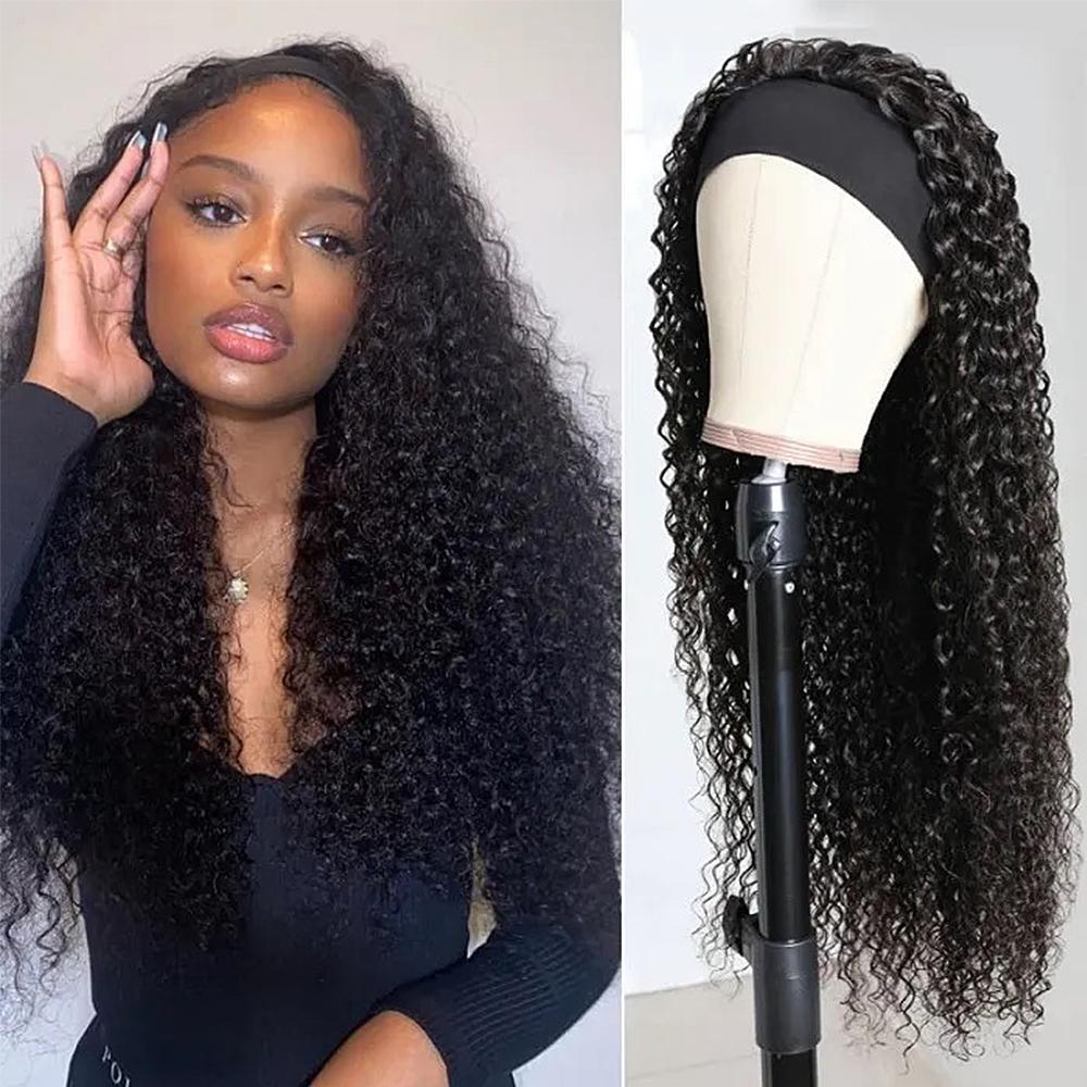 Kinky Curly Human Hair Headband Wig For Black Women 180% Density Glueless Brazilian Remy Jerry Curl Full Machine Made Hair Kinky Curly Human Hair Headband Wig For Black Women 180% Density Glueless Brazilian Remy Jerry Curl Full Machine Made Hair