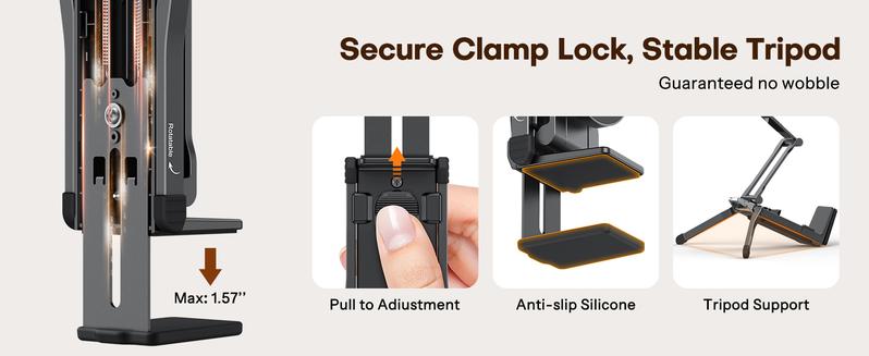 OMOTON Magnetic Phone Tripod Stand - Foldable Travel Mount with 360 Rotating Shaft Adjustable Ring Grip Selfie Stick Clamping Mount & Hook for Desk Airplane Luggage Outdoor Use Smartphone Cellphone [Holiday Haul]