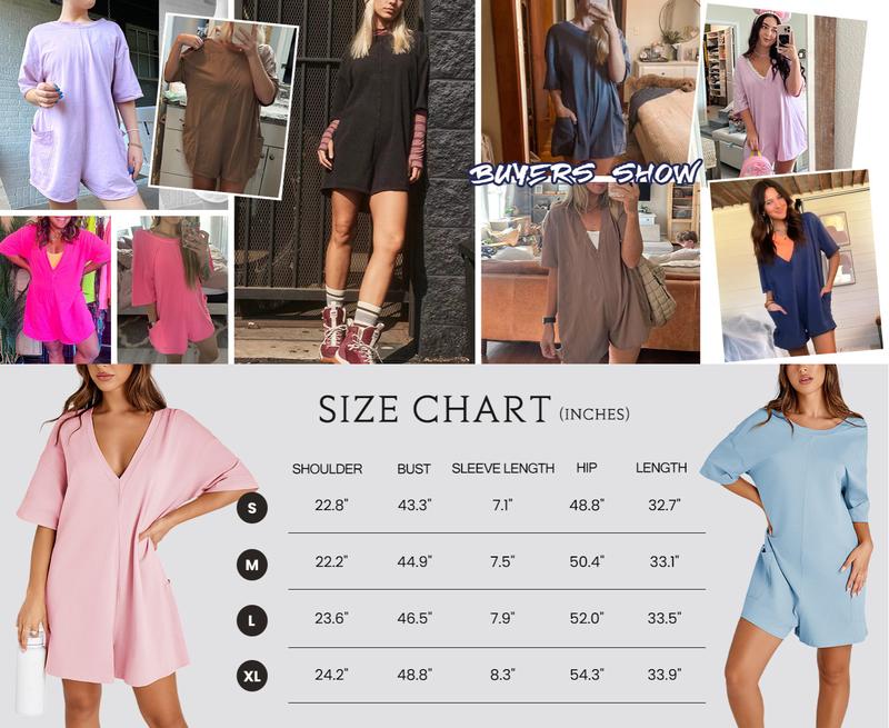 Kingapril Women's Oversized Rompers Back V Neck Jumpsuits Casual Athletic Workout Tee Onesie Activewear with Pockets