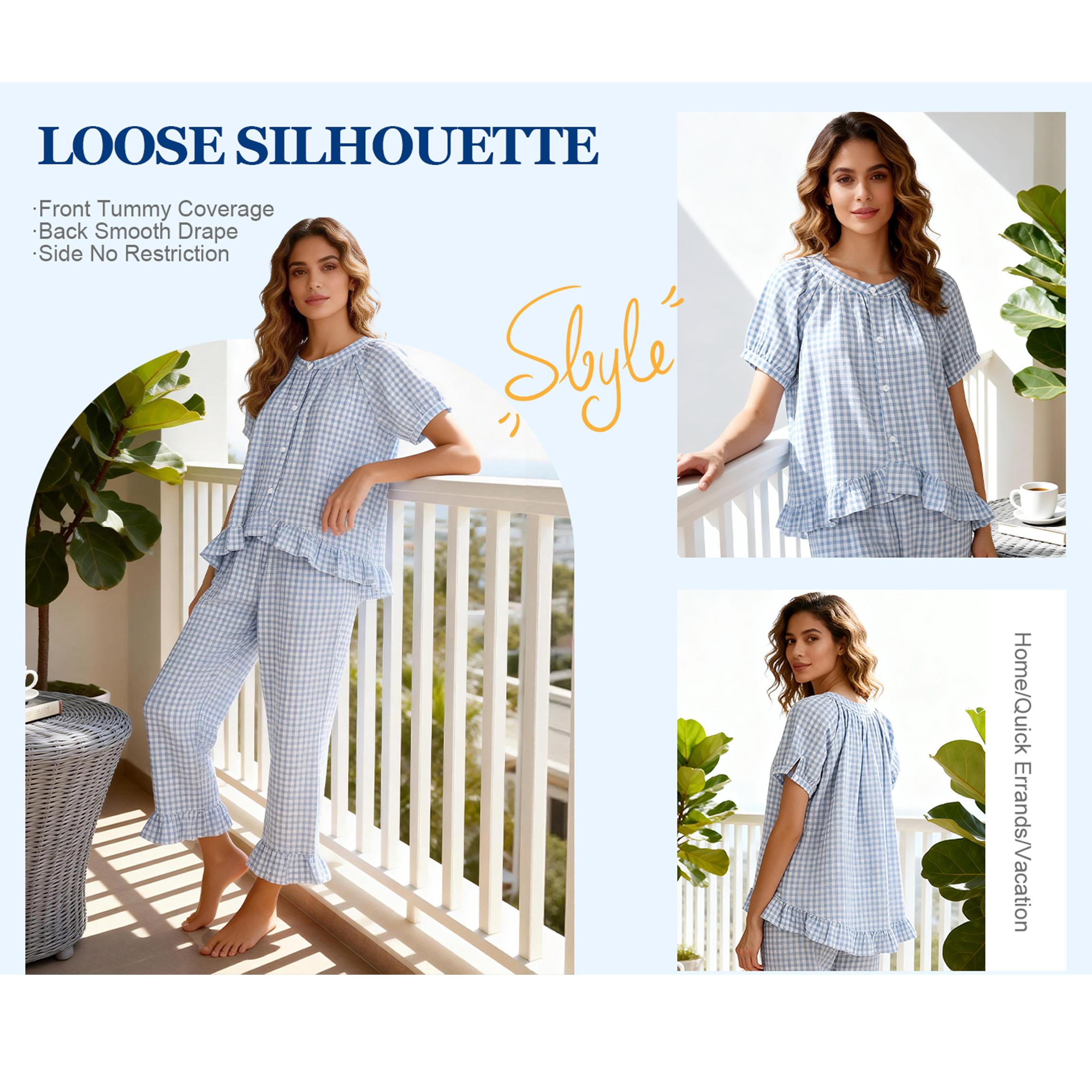 Buenoble Womens Plaid 2 Piece Pajamas Sets Gingham Button Down Puff Sleeve Babydoll Shirt Ruffle Pants Y2K Pjs Lounge Set SpringStatements Buenoble Womens Plaid 2 Piece Pajamas Sets Gingham Button Down Puff Sleeve Babydoll Shirt Ruffle Pants Y2K Pjs Lounge Set SpringStatements