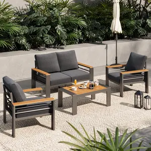 【Ships in 3 Packages】Aoxun Aluminum Outdoor Sofa Set | All-Weather Waterproof Cushions | Perfect for Poolside & Backyard Lounging Slate Grey Outdoor Sofa and Chair Set conversation, Patio Chairs Set, Outdoor Furniture Set