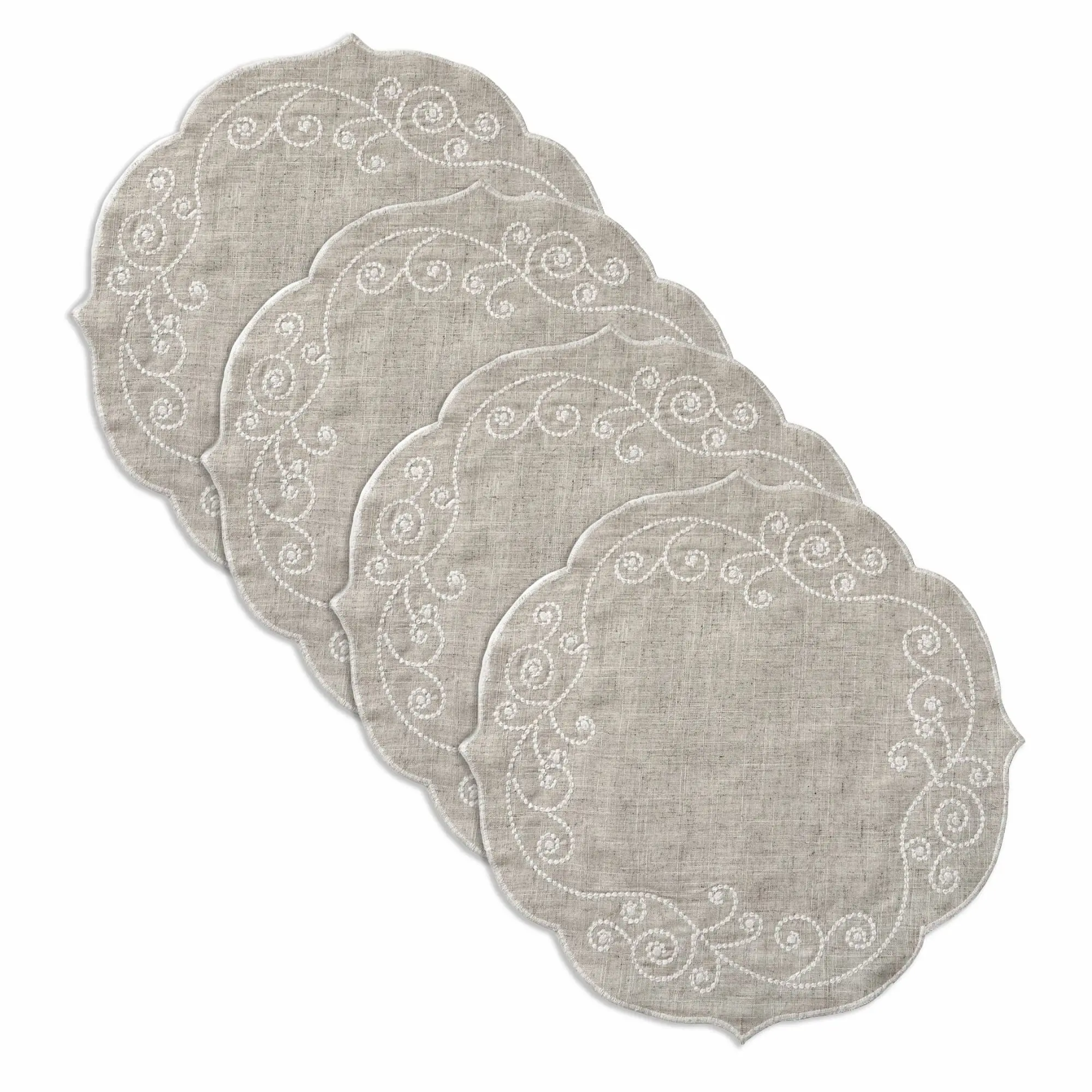 Lenox French Perle Linen Embroidered Round Placemats, Set of 4