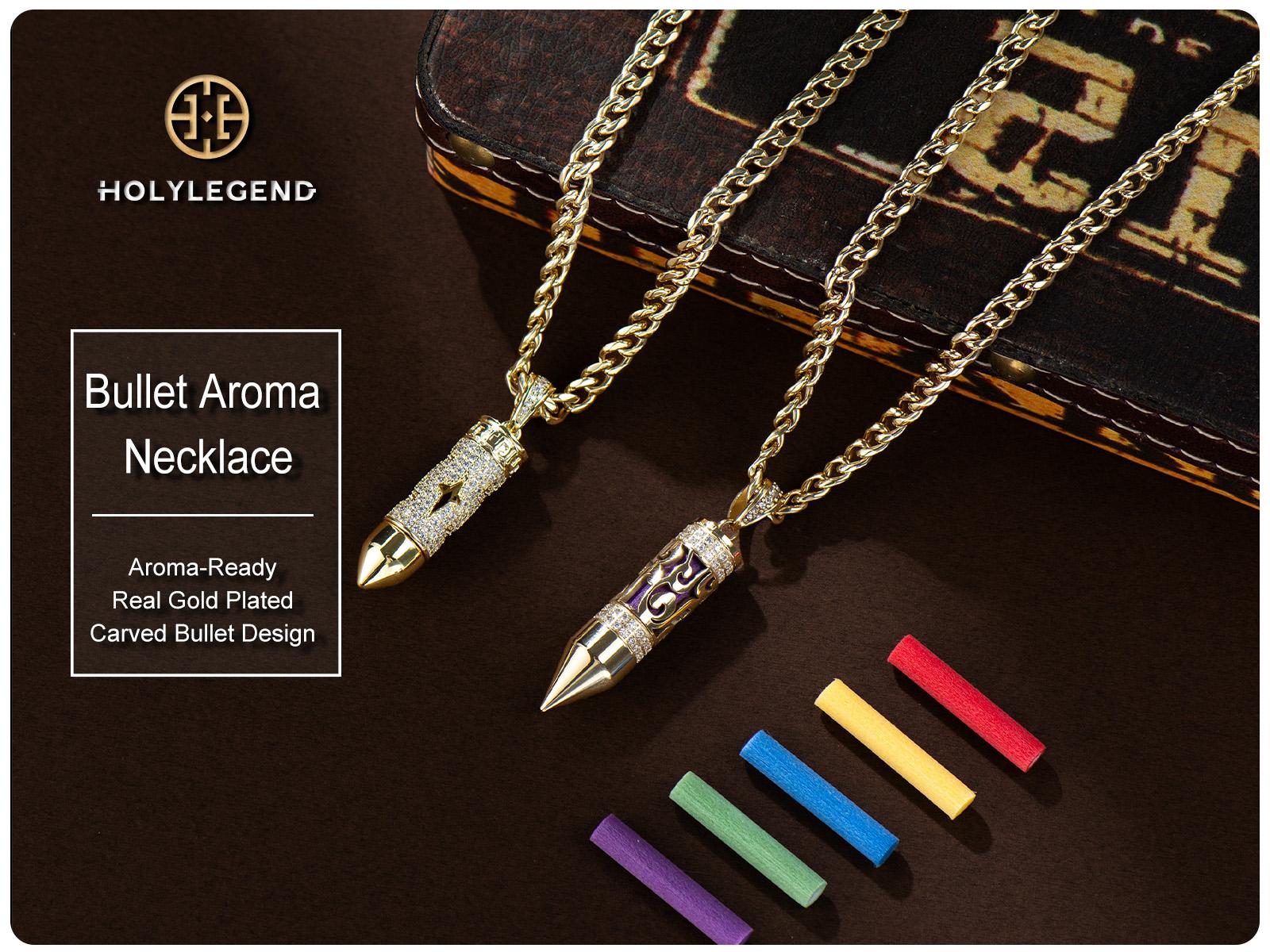 Holylegend 14K Real Gold-Plated Carved Bullet Aroma Necklace, Trendy Gold-Plated Jewelry with Double-Row CZ Stones, Hollow Engraved Design with Aroma Cotton, Pad Affordable Gold-Plated Gifts for Fashion Lovers