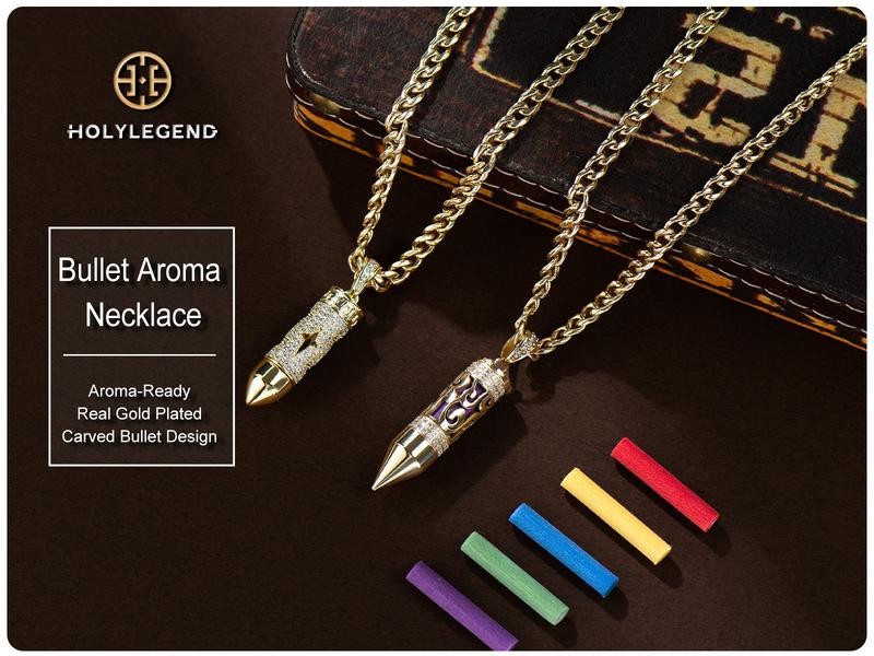 Holylegend 14K Real Gold-Plated Carved Bullet Aroma Necklace, Trendy Gold-Plated Jewelry with Double-Row CZ Stones, Hollow Engraved Design with Aroma Cotton, Pad Affordable Gold-Plated Gifts for Fashion Lovers