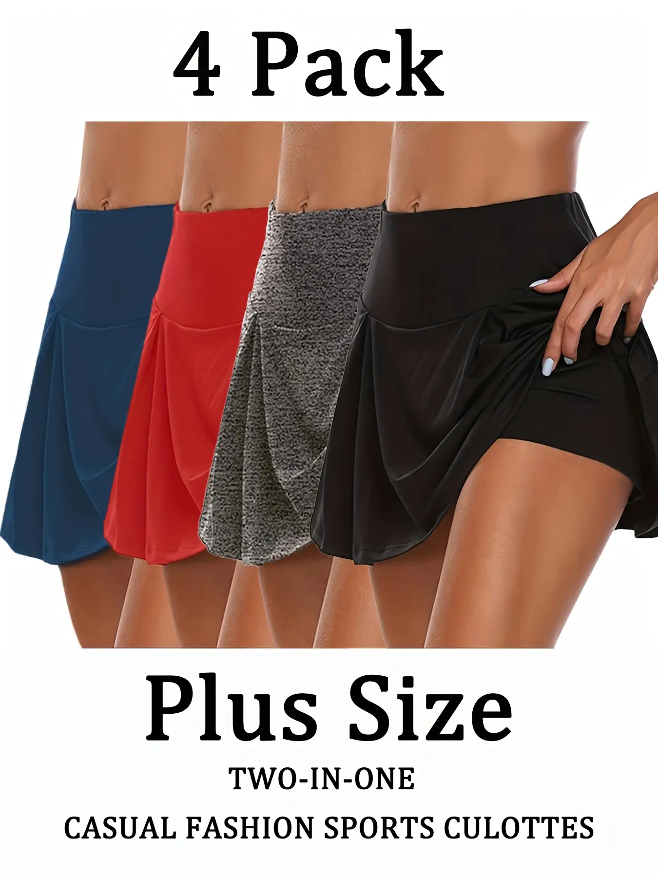 4 Pack Women'S Plus Size 2-in-1 Shorts Skorts - Tennis Skirt, Cute Fashion Workout Skorts For Yoga, Gym, Casual | Soft Comfy & All Season