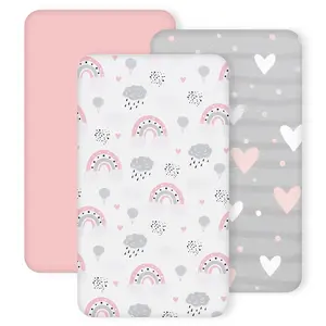 Haleeone 3 Pack Crib Sheets for Baby, Fitted Crib Sheet for Standard Crib and Toddler Mattress, Soft Microfiber Baby Sheet 52x28x8in