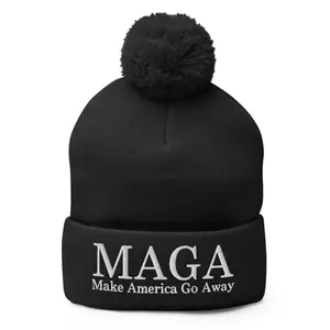 MAGA Make America Go Away Embroidered Knit Pom Pom Beanie
