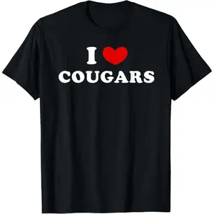 Cougars Love Trend 100Percent Cotton Breathable Comfortable Slimming I Heart Cougars CougarsLoveThemed TrendyTee for Men's Casual & Sports Wear