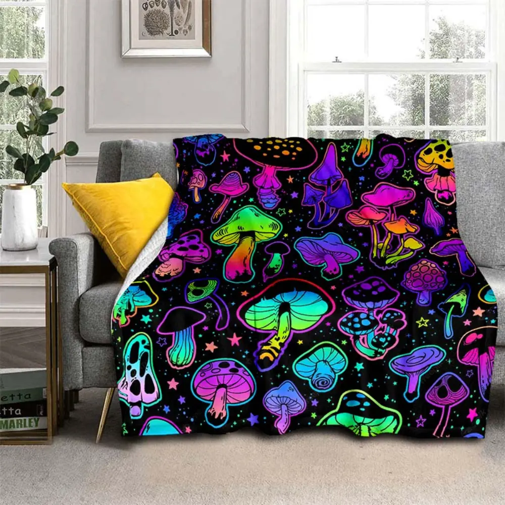 Neon Mushroom Blanket, Psychedelic Mushroom Throw Blanket, Colorful Trippy Blanket, Aesthetic Room Decor Blanket, Fantasy Mushroom Blanket for Couch Bed Sofa, Hippie Blanket, Gamer Room Decor, Unique Gift for Mushroom Lovers, Soft Cozy Throw Blanket