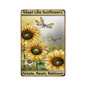 Sunflower Dragonfly Inspirational Metal Sign Adapt Like Sunflowers Aluminum Vintage Poster Sun Wall Art for Home Bar Kitchen Restaurant Bedroom Garden Plaque 8x12 Inch