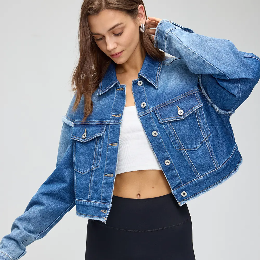 Vessira Women’s Light Blue Non-Stretch Cropped Denim Jacket