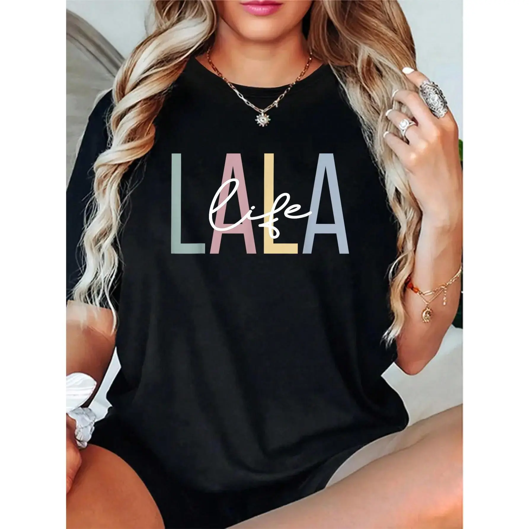 100% Cotton Unisex Lala Life Lala Grandma Boho Lala Grandmother T-Shirt Casual Fashion Top