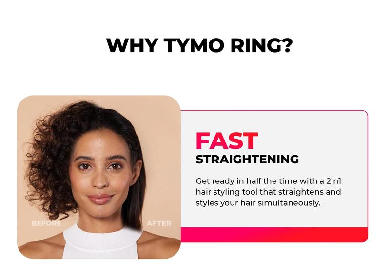 TYMO RING - Hair Straightener Comb, Styling Tool for Frizz-Free Hair, Straightening Brush with Ceramic Coating, Fast Heat-Up, Springtok, Comfort