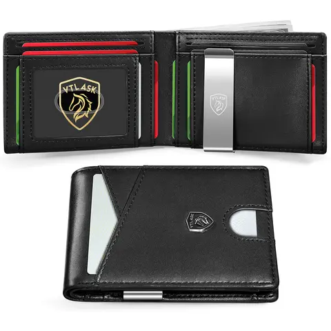 VTLASK Ultra Thin RFID Shielded Men's Wallet - Business Style, Elegant Fashion, Minimalistic Design, ID Window, Card Slots, Slim Front Pocket, Durable Lightweight Men's Accessory for Father's Day, Birthdays, Business Style Wallet, Elegant Fashion Wallet