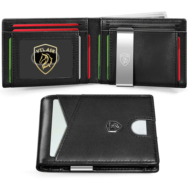 VTLASK Ultra Thin RFID Shielded Men's Wallet - Business Style, Elegant Fashion, Minimalistic Design, ID Window, Card Slots, Slim Front Pocket, Durable Lightweight Men's Accessory for Father's Day, Birthdays, Business Style Wallet, Elegant Fashion Wallet
