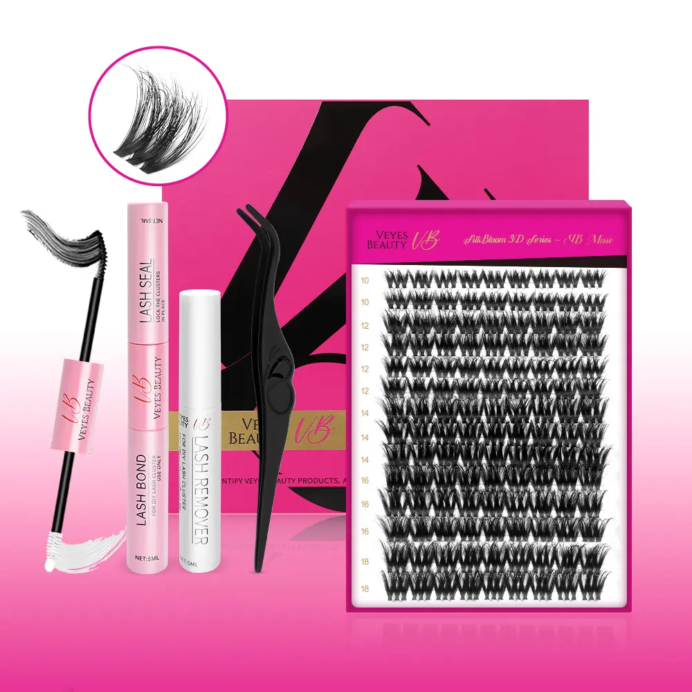 backtoschool VEYESBEAUTY VB-Muse 3D Volume Cluster Lashes Individual Lash Extensions Layered Fluffy Eyelashes Wispy Faux Mink Lash Newbie's Five-Second DIY Mixed Length Large Tray for Self Application Makeup at Home Cosmetic Eyelashes Extensions,sunscreen