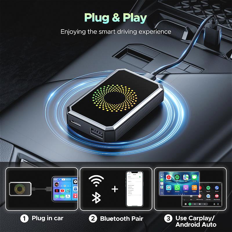 CarPlay AI Box for Netflix YouTube TikTok, Wireless CarPlay & Android Auto Adapter, 3-in-1 Magic Video Streaming Box, Convert Wired to Wireless, Plug & Play Dongle