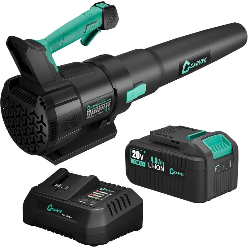 GARVEE Cordless Leaf Blower, 21-Volt Lithium-ion 4.0Ah Battery & Charger Included, 650 CFM Airflow, 200 MPH, 2-speed Control with Turbo Mode, 30min Normal Run, 60 Minutes Charge Time, Less Arm Fatigue, Ideal for Yard Outdoor Surfaces Debris Clearing