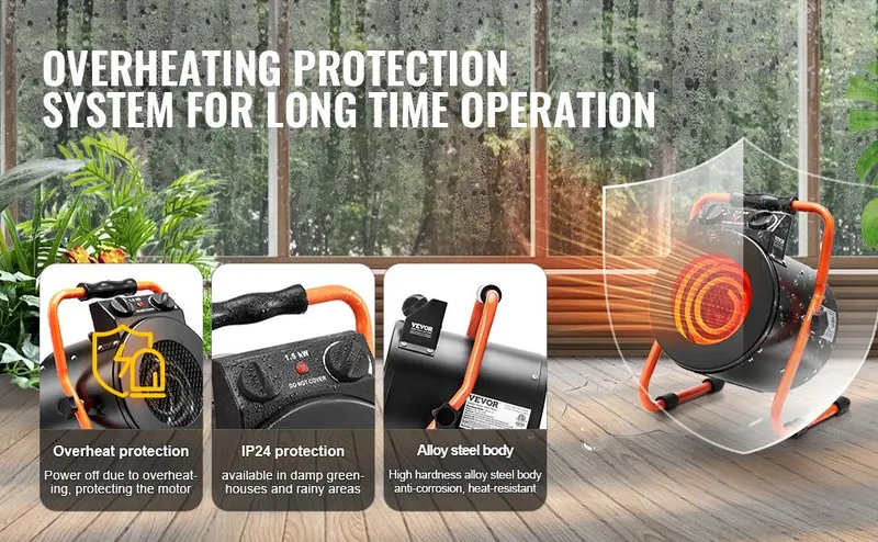VEVOR 1500W PTC Electric Portable Greenhouse Heater - Durable Alloy Steel, 1500w Power, Thermostat, 3-Speed Setting, 25° Angle Adjustment, Anti-Slip Base, Heat Safe Overheat Protection, Simple Knob Control, Under 5 lbs, for Greenhouse, Flower Room VEVOR 1500W PTC Electric Portable Greenhouse Heater - Durable Alloy Steel, 1500w Power, Thermostat, 3-Speed Setting, 25° Angle Adjustment, Anti-Slip Base, Heat Safe Overheat Protection, Simple Knob Control, Under 5 lbs, for Greenhouse, Flower Room