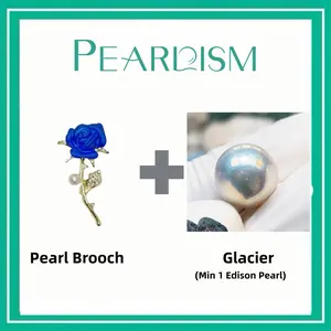 【Andrew】Blue Rose Brooch+ Glacier Edison pearl  (Min 1pc Edison pearl as gift) [Open in live]｜Freshwater hite/Pink/Blue Round Color 9-12mm pearl