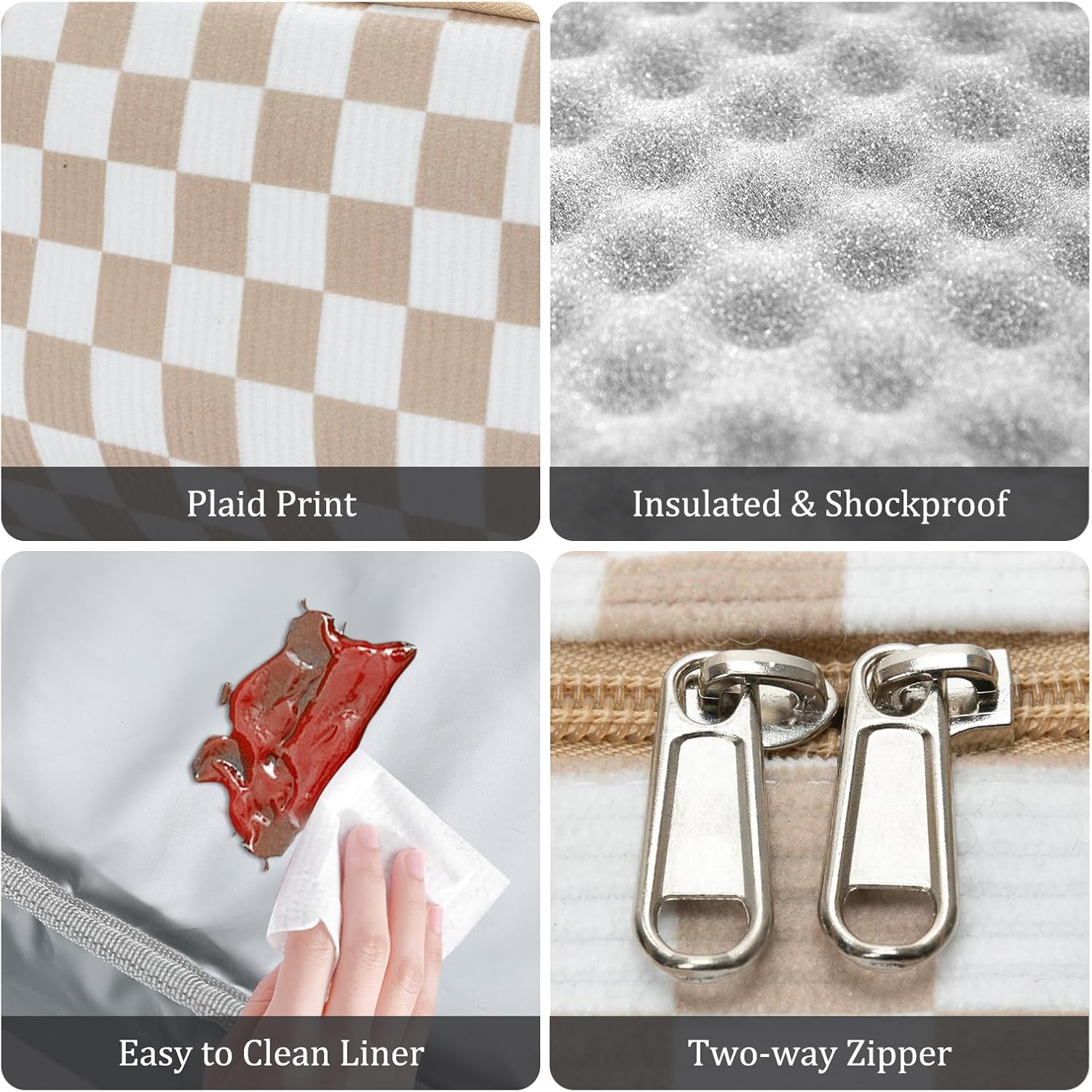 Lunch Box for Women Insulated Lunch Bag Cute Corduroy Lunch Tote Bags Lightweight Reusable Leakproof Cooler Bag with Adjustable Shoulder Strap for Work Office Travel Picnic (Checkered)