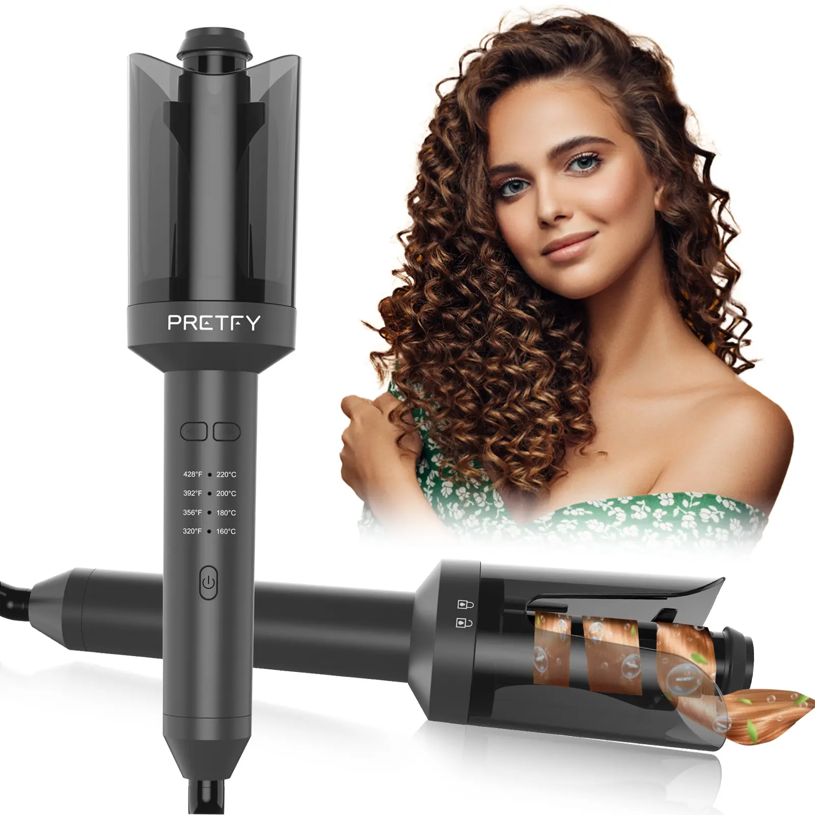 Pretfy Auto Hair Curler Automatic Curling Iron with Rotate Left and Right Hair Curling Wand for Hair Styling