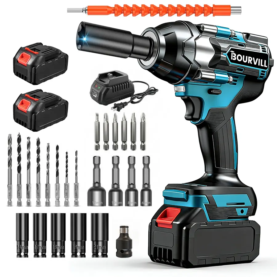 【DealsForYouDays】3 in 1 Cordless Impact Wrench 750N.m  1/2 Impact Gun High Torque Electric Impact Driver Cordless Impact Wrench with 21V 2 x3.0Ah Battery ,LED Light,5 Sockets,8 Drills,6 Screws & Case for HomeCar Tire Lug Nut fathe
