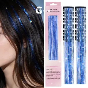 GGIRL Hair Tinsel, 12pcs Clip in Hair Tinsel 24inch with Clips, Fairy Hair Sparkle Strands, Fashion Jewelry Gift for Holiday Birthdays Anniversaries