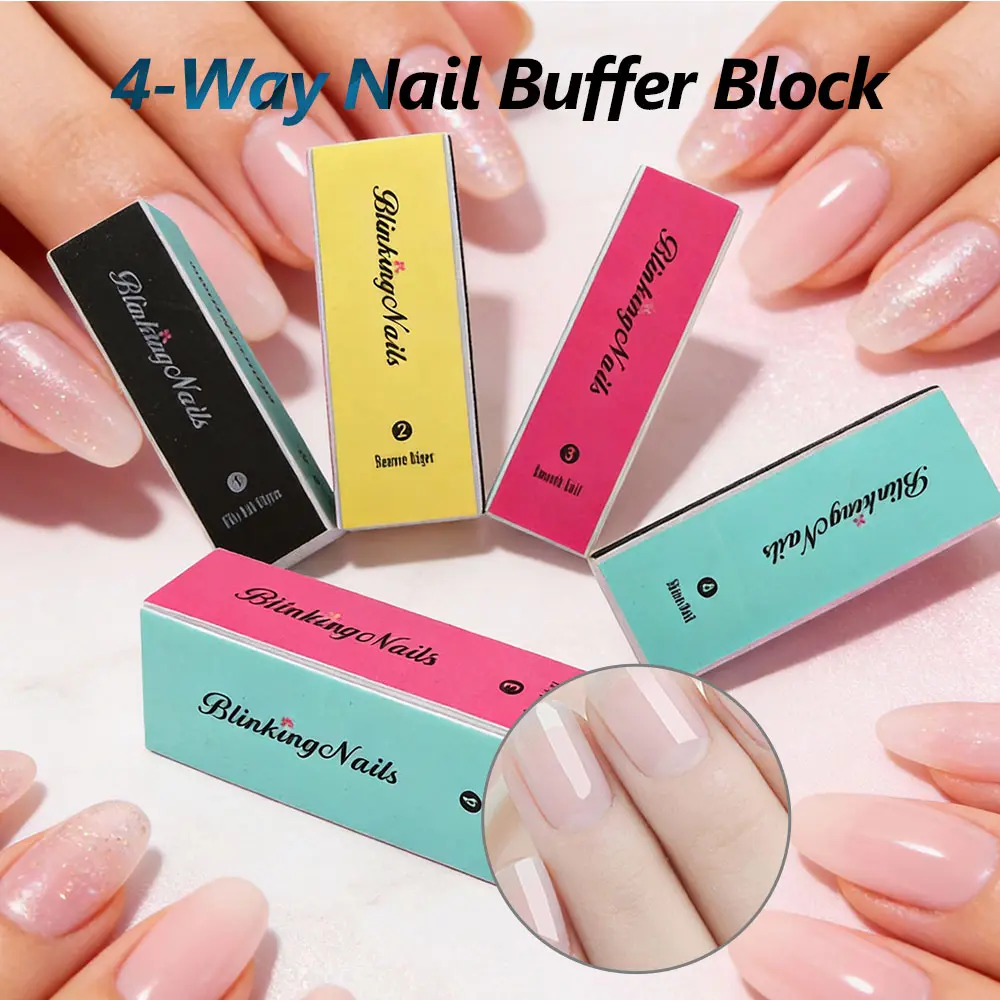 5Pcs Shiny Buffer Nail Block Set, 4-Way Nail Files and Buffers, Professional 4 Step Shine & Smooth Nail Polisher Blocks for Natural Nails Inspo, Manicure Nail Care Tools for Salon & Home Use