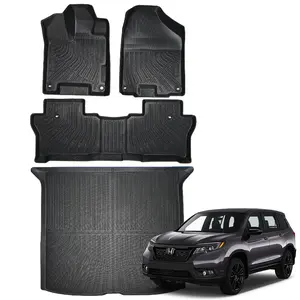 Canvcle Floor Mats Cargo Liner for Honda Passport 2019-2025 All Weather 2 Row Floor Liners and Trunk Mat Set Black Anti-Slip Debris Trap - Truck Accessories