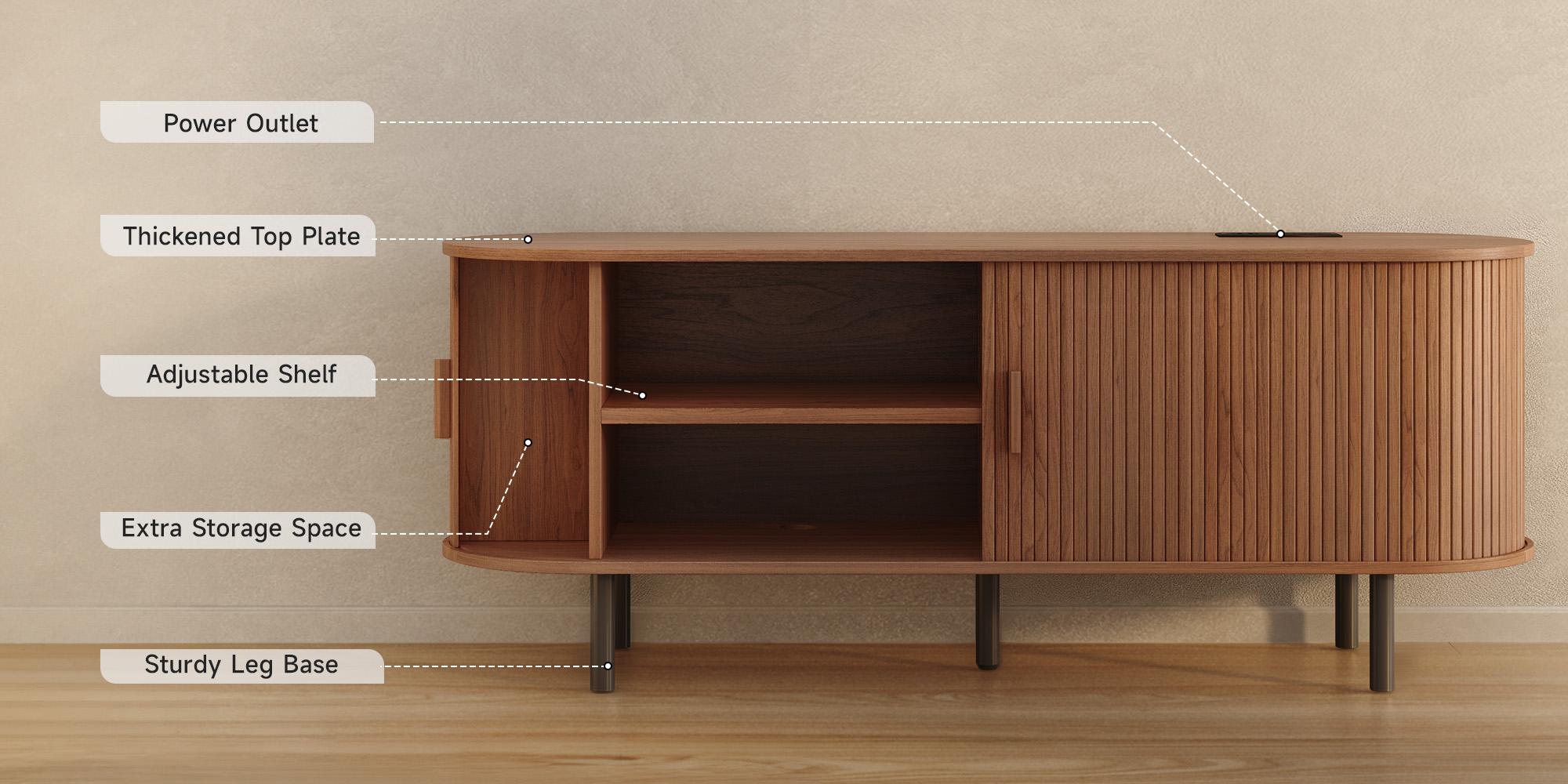 【Sliding Doors Design】ONBRILL 55" Gorgeous Fluted TV Stand for TVs up to 60 Inch, Modern Entertainment Center with Power Outlet & Adjustable Shelves Storage for Living Room, Media Console,Bedroom Furniture,Christmas Gift