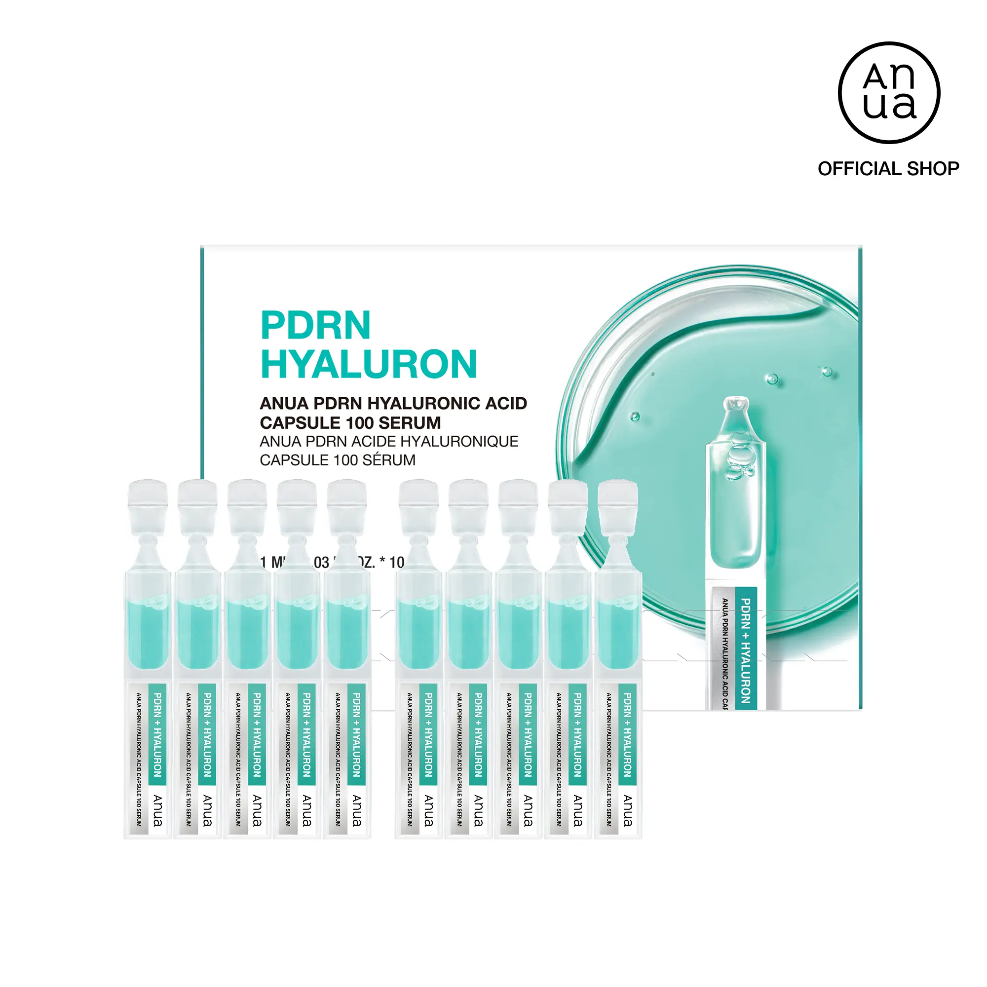 [Anua] PDRN Hyaluronic Acid Capsule 100 One Day Serum (1mL*10ea) | Hyaluronicacid, Radiant Plumping Serum, Korean skincare, Facial serum Lightweight Moisture