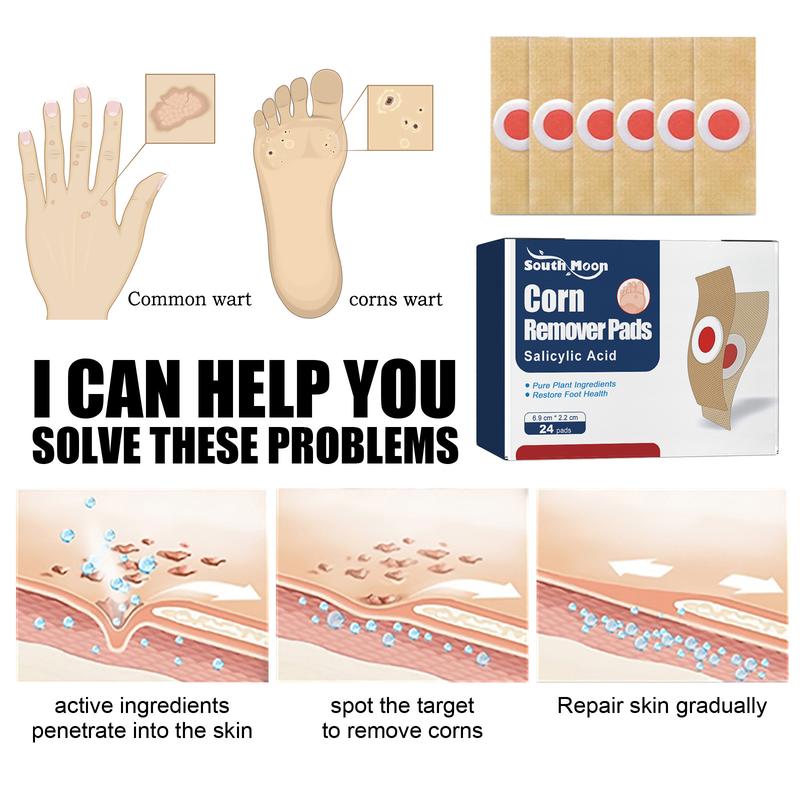 Corn Remover Pads for Feet & Toes - Medicated Patches with 40% Salicylic Acid, Extra Strength Callus Treatment for Small Corns & Calluses, All-Day Adhesive Protection for Active Adults, 24 Count