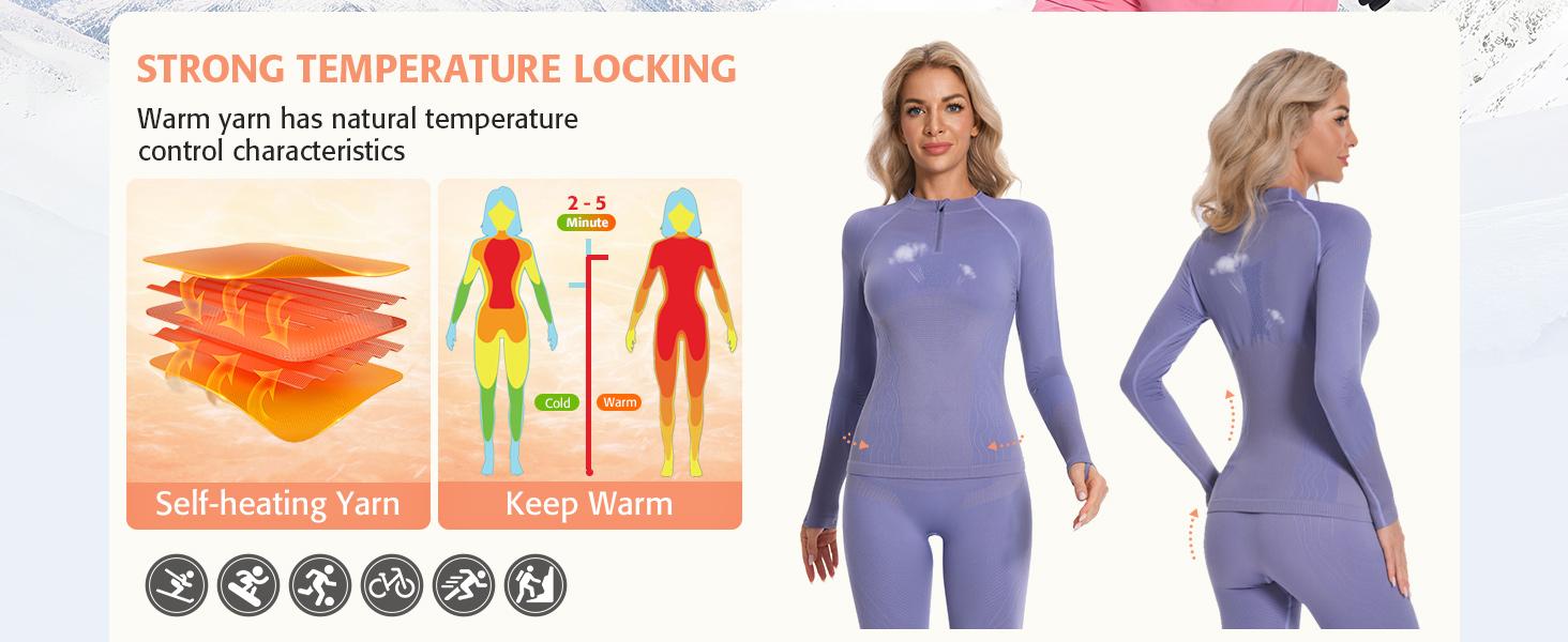 Fallfreshness ATTRACO Quarter Zip Thermal Underwear Set Long Sleeve Base Layers for Women for Cold Weather