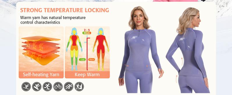 Fallfreshness ATTRACO Quarter Zip Thermal Underwear Set Long Sleeve Base Layers for Women for Cold Weather Fallfreshness ATTRACO Quarter Zip Thermal Underwear Set Long Sleeve Base Layers for Women for Cold Weather