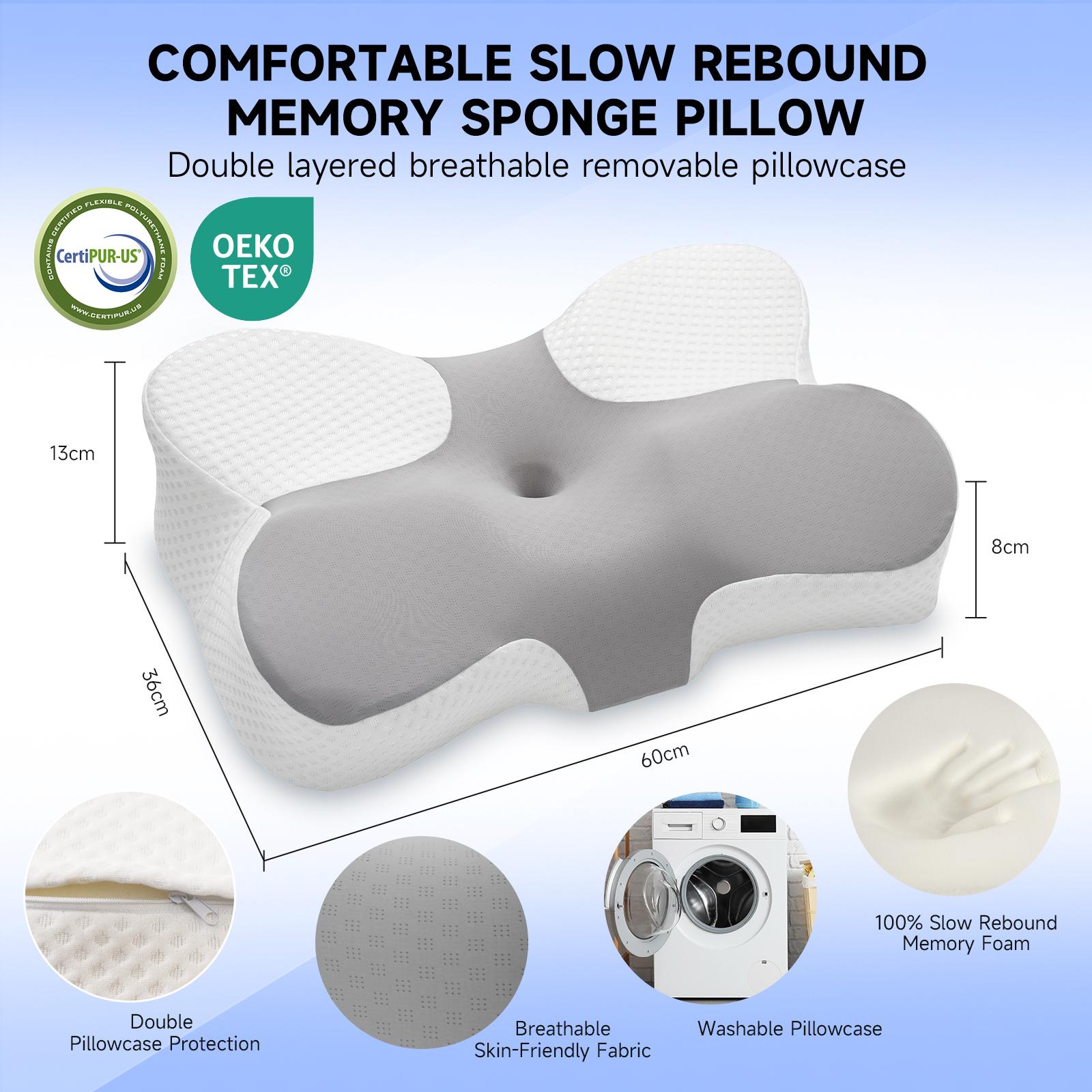 Z-HOM Cooling Ergonomic Neck Pillow Adjustable Memory Foam Cervical Support for Side Back Stomach Sleepers CertiPUR-US Certified OEKO-TEX Approved Breathable Cover Washable Durable Core