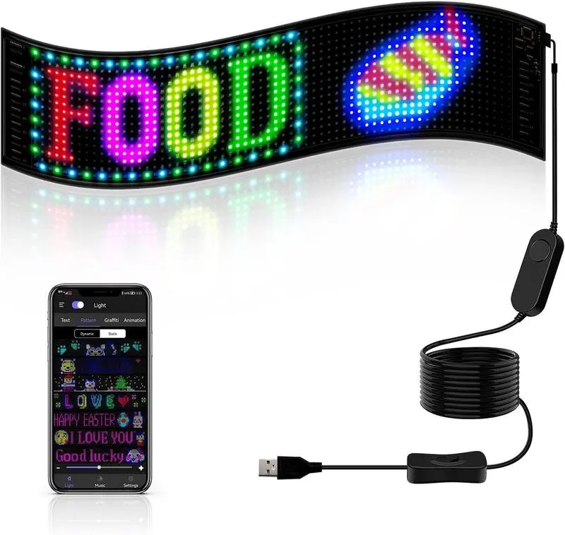LED Sign for Car,18.7"x4.7"ProgrammableFlexible LED Matrix Panel Bluetooth App Control LED Sign, DlY Design Text, Patterns andAnimations Automotive Vehicle Bright Clear Display Led Light Sign Customizable,summerwins tiktokshopbacktoschool