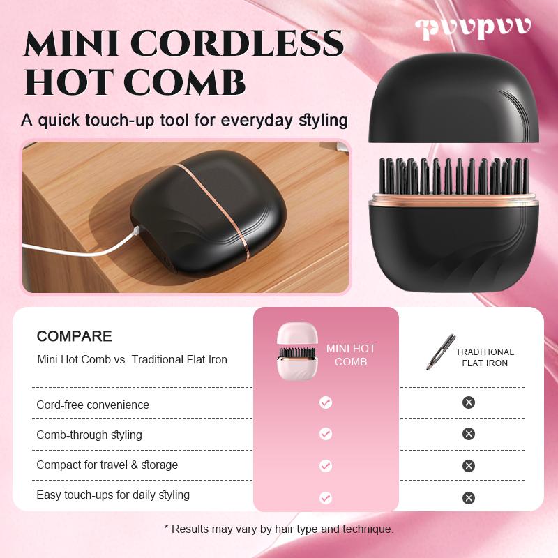 Wireless Mini Portable Hair Straightener, Portable Heated Comb, a must-have for outings. It fits easily in a small bag or car, keeping your hair smooth and manageable.