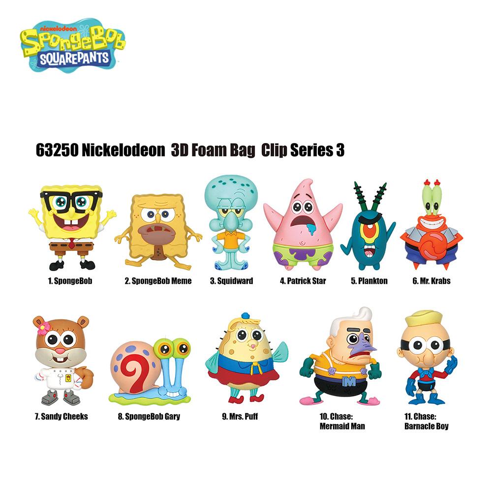 1PC Officially licensed SpongeBob SquarePants 3D animated blind box keychain featuring random characters like SpongeBob Patrick Star Squidward Tentacles Mr. Krabs and other friends from Bikini Bottom. Includes one adorable PVC collectible charm, Nickelode