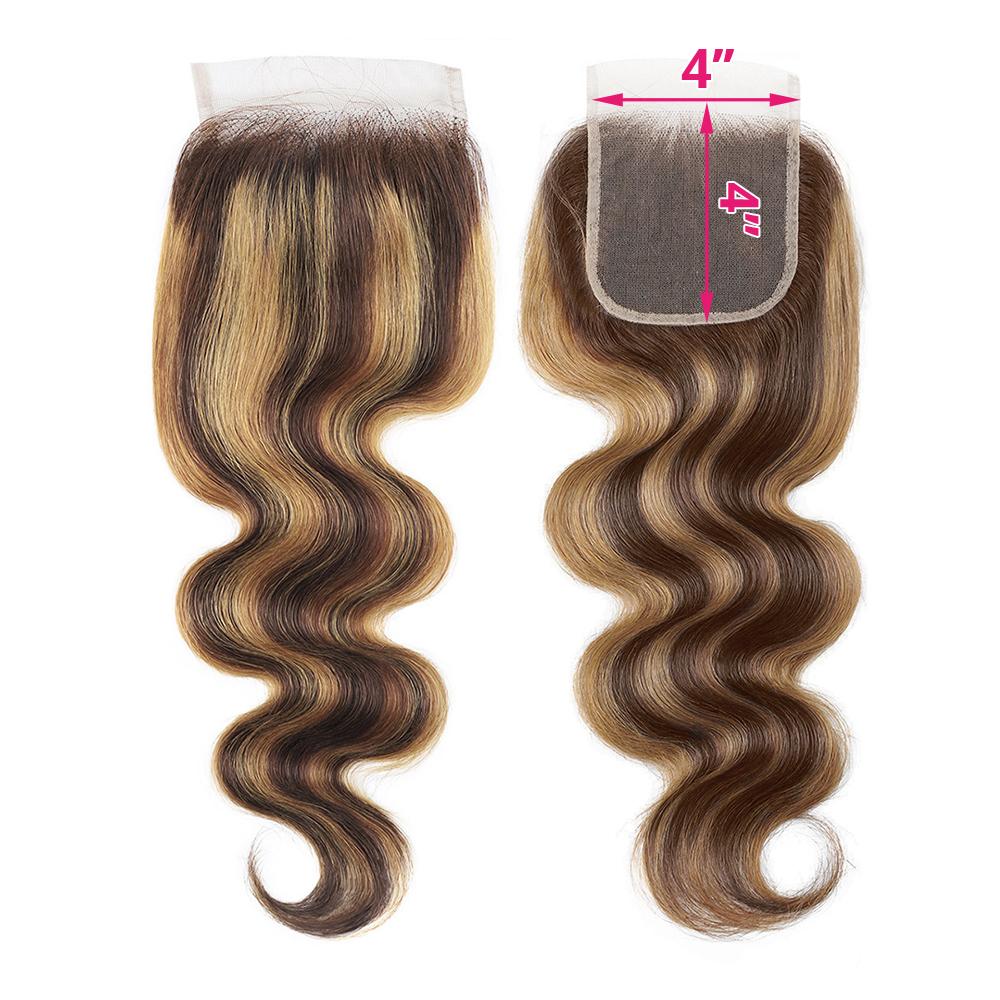 2x6 4x4 5x5 Lace Closure Brown Highlight Body Wave Human Hair Bundles 12-20inch Deep Part Transparent Lace Closure