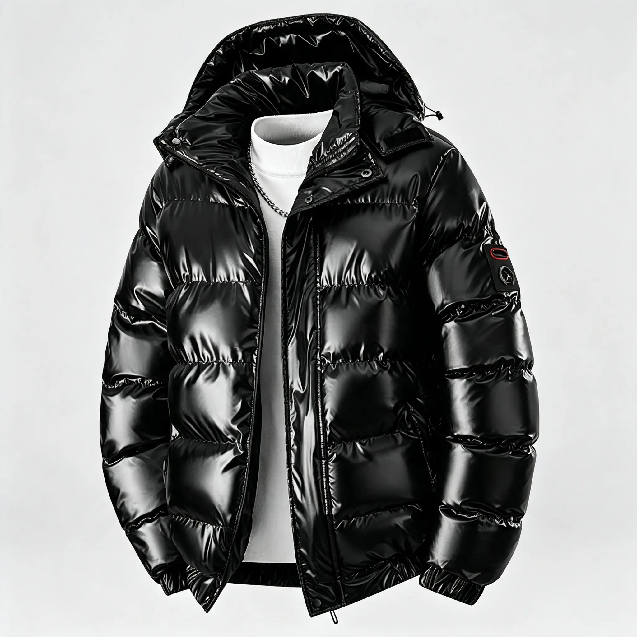 Men's Hooded Padded Coat Winter Warm Padded Quilted Jacket Windproof Detachable Hood Streetwear Outerwear With Arm Patch Badge Casual Winter Bubble Coat Love Menswear