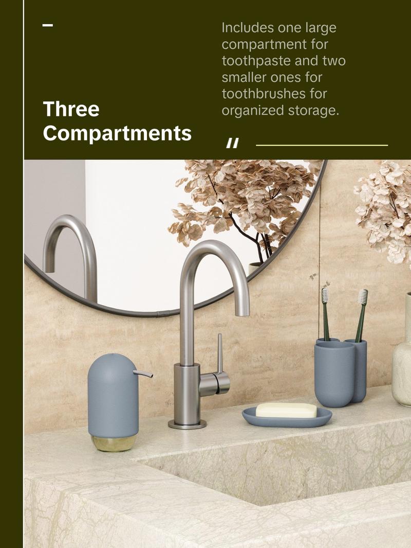 Umbra Touch Toothbrush Holder, Modern Organizer with 3 Compartments, Compact Design, Made with Recycled Plastics - Choose Your Pack Box Matte