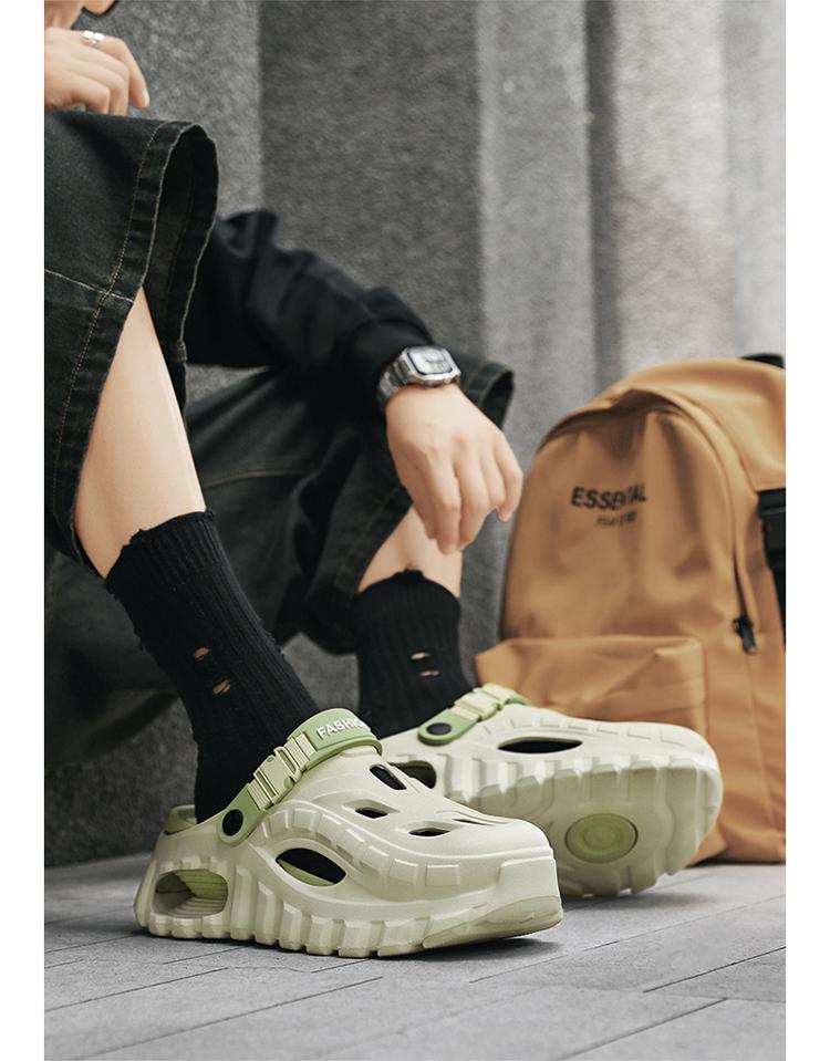 Men's Summer Slippers Outdoor Teenagers Thick Sole Height Increasing Driving Dual Use Closed Toe Cool Hollow Shoes